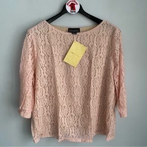 NEW Dialogue Coral Lace 3/4 Sleeve Boatneck Top